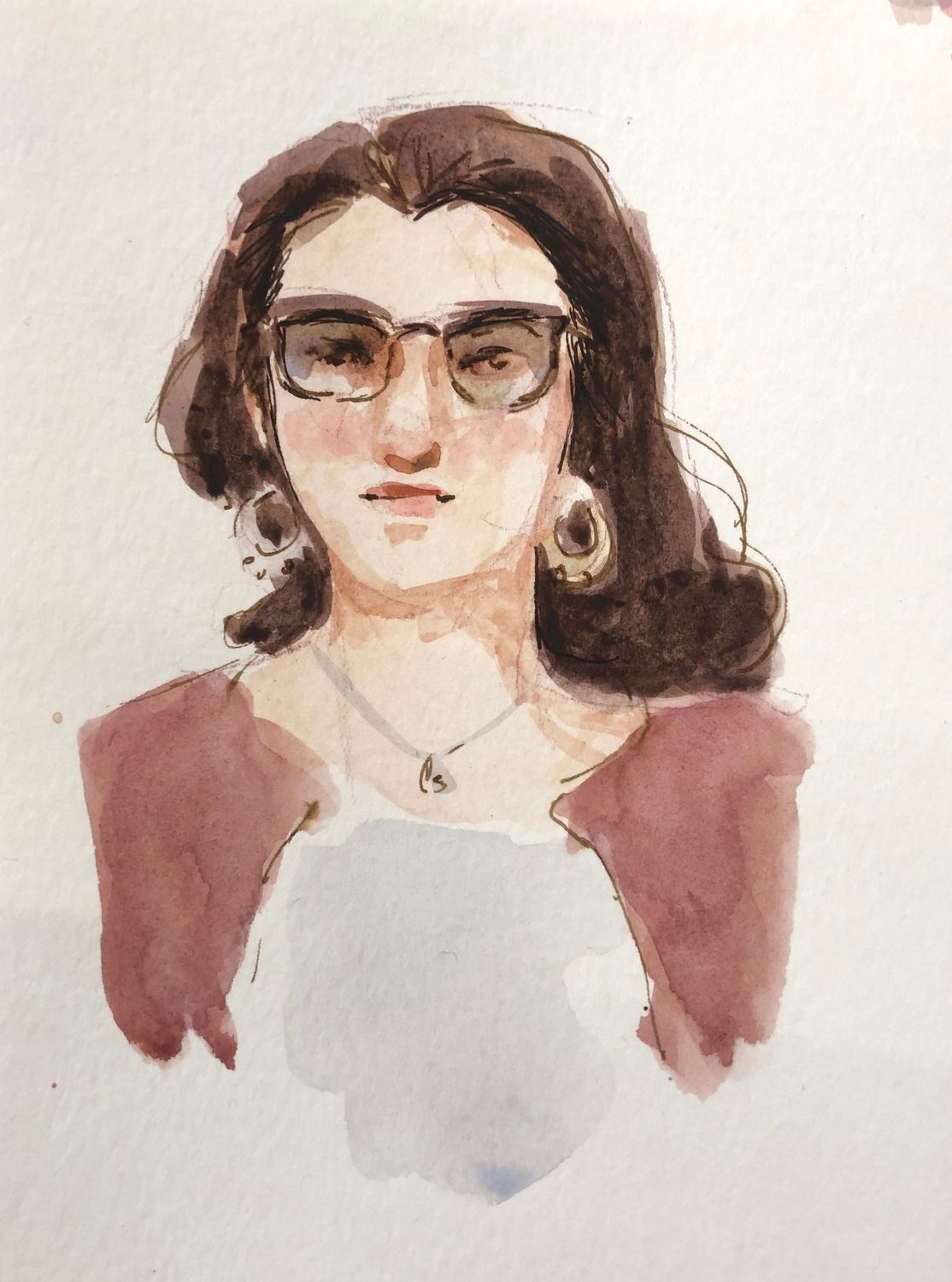 Untitled ink and watercolor piece, portraits